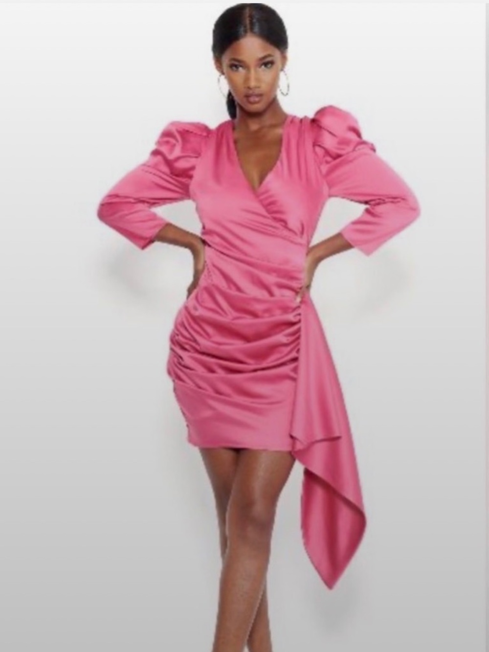 Bebe Pink Satin Mini Dress Puff Shoulders US size 4 like New